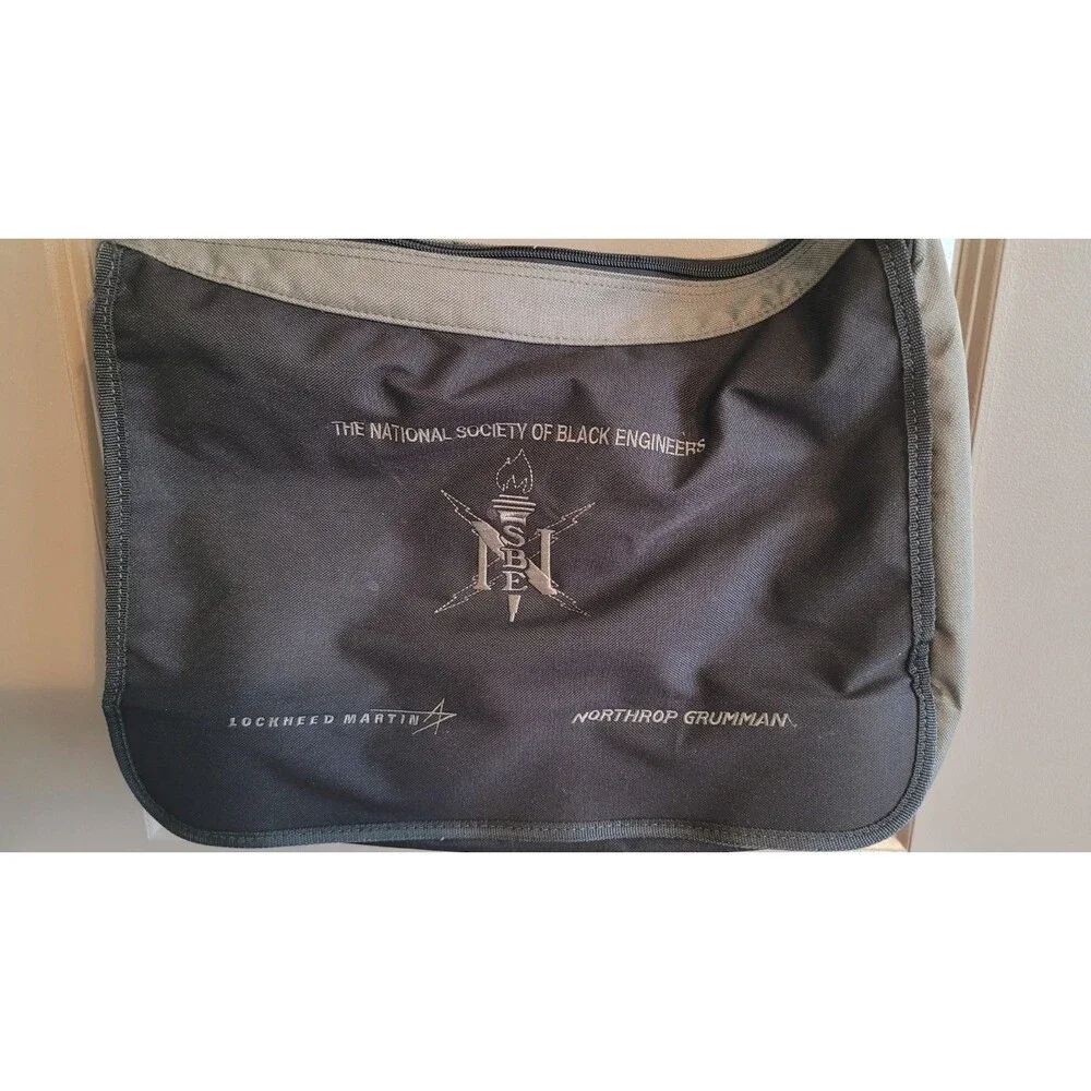 Messenger Bag NSBE Black Gray Canvas Laptop Crossbody Shoulder Carry Stain